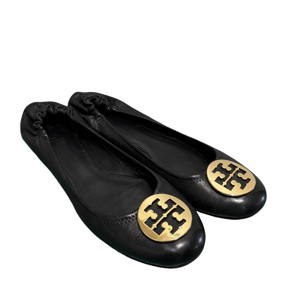Tory Burch Classic Reva Black Leather Ballet Flats Size 13 - Picture 1 of 12